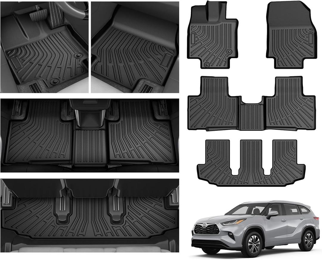 Highlander Floor Mats - Car Mats for Toyota Highlander 2020-2026 7-Seater (NOT Fit Grand Highlander), All Weather Floor Mat for Highlander Accessories, Heavy Duty Rubber Mats, Car Accessories