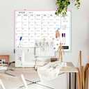 Monthly Whiteboard Calendar for Wall, 24" x 18" Dry Erase Board with Plastic Frame, Hanging Dry Erase Calendar with 3 Mini Sticky Notes for Kitchen Planner, Memo, Home and Office, Colorful