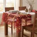 Horaldaily Red Gold Gauze Tablecloth 60x84 Inch Rectangular, Golden Marble Glitter Metallic Foil Thin Mesh Table Cover, Sheer Chiffon Tulle Cheesecloth for Wedding Baby Shower Party
