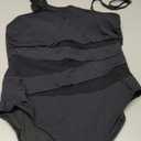 Tempt Me Women Black Strapless Bandeau One Piece Swimsuits Sexy Mesh Cutout Bathing Suits Tummy Control Swimwear  XL Black
