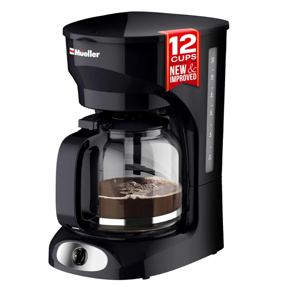 Mueller 12-Cup Drip Coffee Maker - Borosilicate Carafe, Auto-Off, Reusable Filter, Anti-Drip, Keep-Warm Function, Clear Water Level Window Coffee Machine, Kitchen Essentials & Accessories