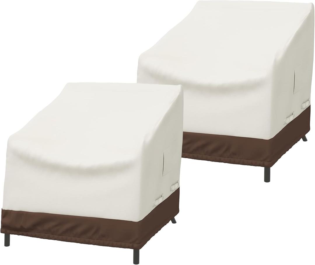 Amazon Basics Patio Chair Lounge Deep Seat Covers, Outdoor Furniture Protection with Straps, Heavy Duty Waterproof Fabric, UV Resistant, Set of 2, 31" x 38" x 29", Beige/Tan
