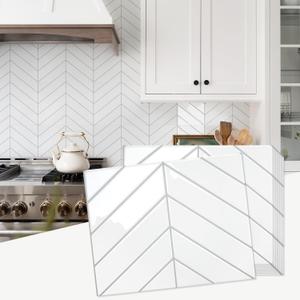 STICKGOO 10 Sheets Thicker Herringbone Peel and Stick Backsplash, 12.69.7 Stick on Wall Tiles, Self Adhesive Tile Sticker for Kitchen Backsplash and Bathroom, White with Grey Grout