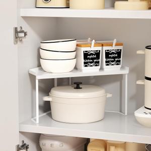 Stackable Metal Kitchen Cabinet Organizer,Kitchen Corner Shelf with Non-Slip Mat,Bathroom Organizer,Storage Shelf for Cabinet/Bathroom/Countertops/Utensils (White)