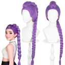 Long Purple Braid Wig, 24 Inch Purple Clip-In Ponytail Wig, Synthetic Braided Ponytail Extension, Pre-Styled Mermaid Hair for Cosplay & Halloween