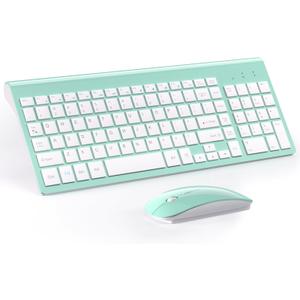 TopMate Wireless Keyboard and Mouse Ultra Slim Combo, 2.4G Silent Compact USB 2400DPI Mouse and Scissor Switch Keyboard Set with Cover, Batteries Included, for PC/Laptop/Windows/Mac - Mint Green