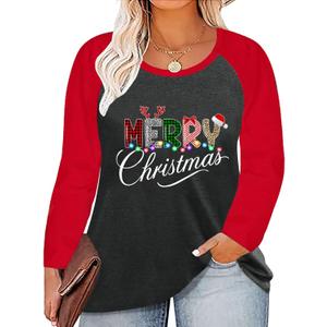 Plus Size Christmas Shirt Women Merry and Bright Long Sleeve Merry Christmas Long Sleeve Xmas T Shirts Tops (3X-Large, P10)