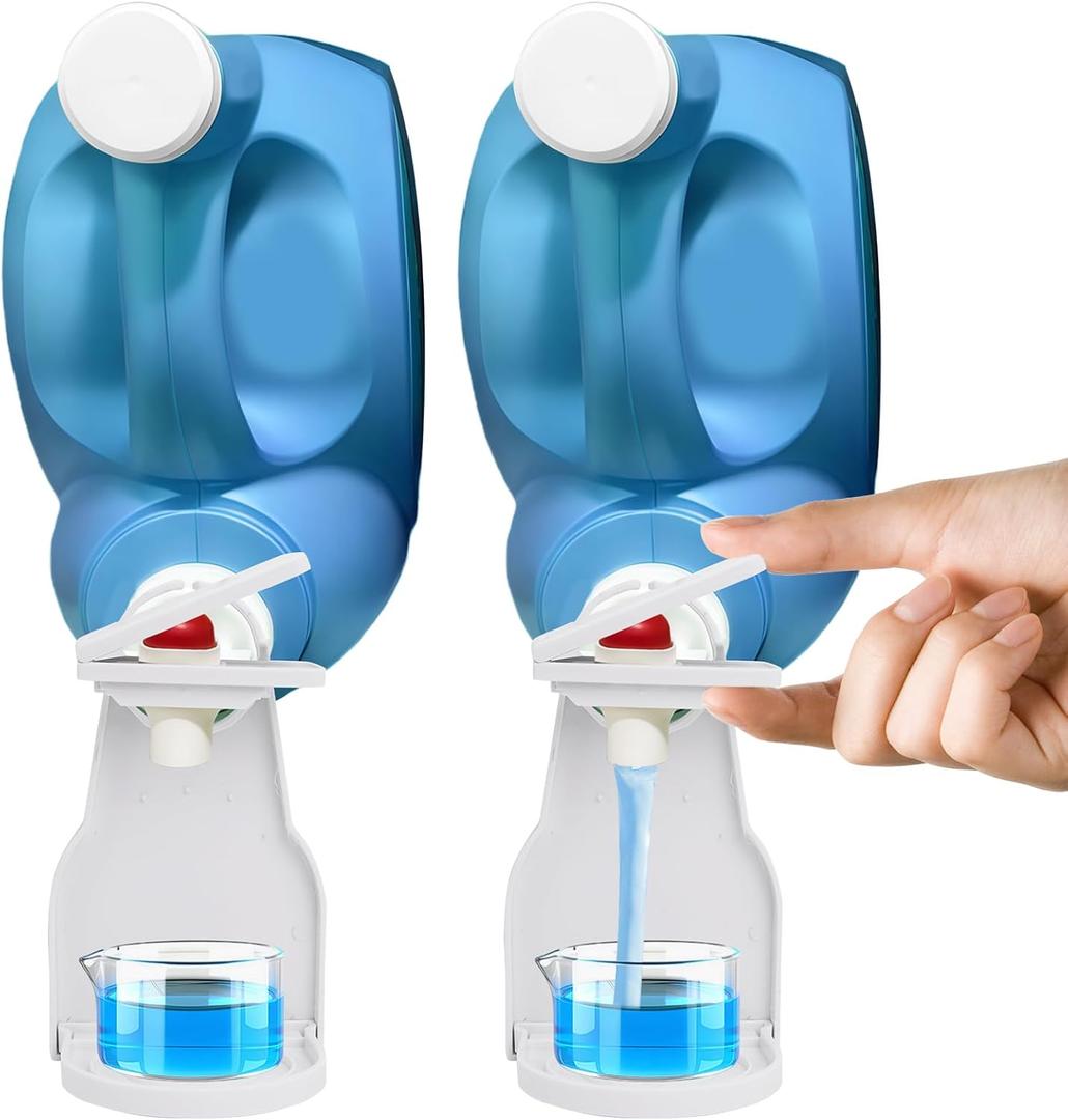 2 Pack Laundry Detergent Dispenser Cup Holder and Drip Catcher for Liquid Laundry & Softener, Laundry Room Organization and Storage, Detergent Bottle Cup Holder with Nozzle Button Switch