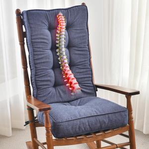 SUNROX Memory Foam Jumbo Rocking Chair Cushions, FadeShield Water Resistant Non Slip Durable Tufted Pads, Set of Seat & Back Cushion with Ties for Indoor/Outdoor Rocker, 2 Piece, Heather Indigo