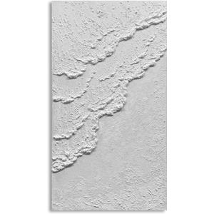 MyArton Abstract White Beach Waves Wall Art, Textured White Wall Art, Modern Canvas Handmade Oil Painting, 3D Thick Texture Wall Artwork for Home Decoration Framed Ready to hang Vertical 20x40inch
