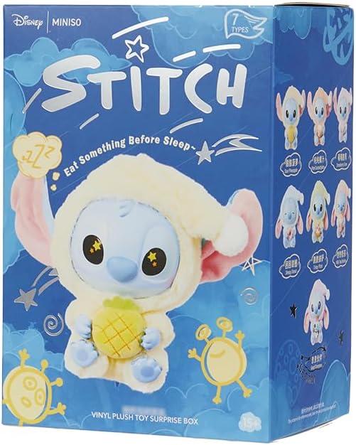 MINISO Disney Stitch Eat Something Before Sleep Collection Vinyl Plush Toy Surprise Box Figure Model Random Design Blind Box Toy Collectible Toy for Home Decor Birthday Gifts (Random One Figure)