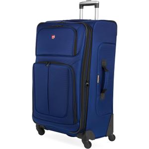 SWISSGEAR Sion Softside Expandable Spinner Luggage Durable Lightweight Travel Suitcase, Blue, Checked-Large 29-Inch