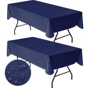 Waterproof Vinyl Tablecloth with Flannel Backing 2 Pcs 60x120 In Navy
