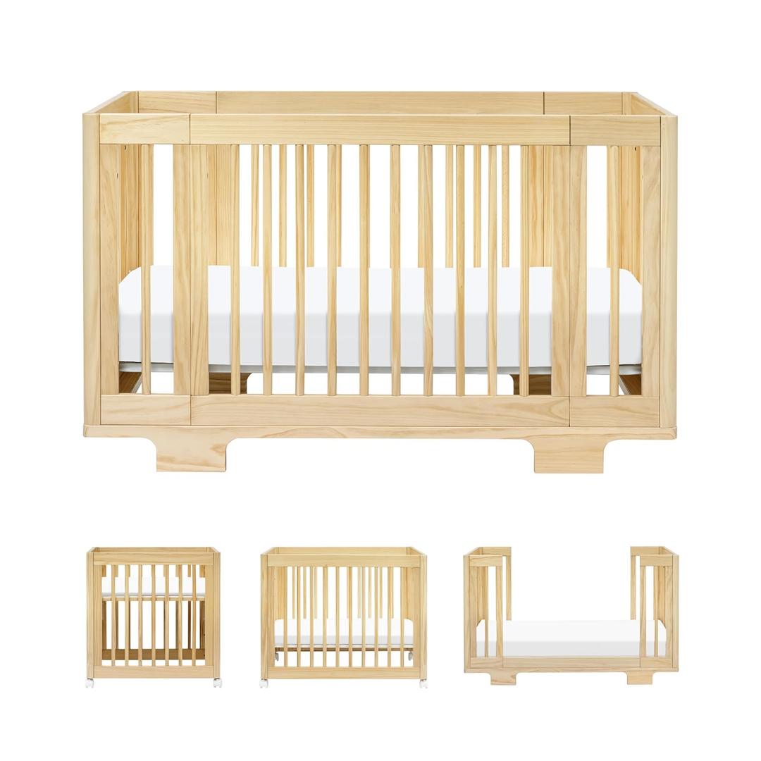 Babyletto Yuzu Convertible All-Stages Bassinet, Midi, Full-Size Crib in Natural, Greenguard Gold Certified, Portable & Adjustable with Conversion Kits and Pads Included