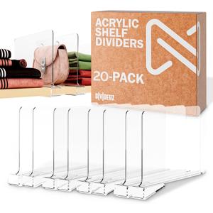 Acrylic Shelf Dividers for Closets - Clear Shelf Dividers for Wooden Shelves & Linen Closet Organizer - Sturdy and Easy Set-Up Closet Dividers (20-Pack)