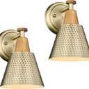 FEMILA Bathroom Light Fixtures 2 Pack, Antique Brass Vanity Light with Hammered Metal Shade, 2-Lights Bath Wall Mounted Lights Wall Lamp for Mirror Kitchen Bedroom, 4FG59B-2 BG