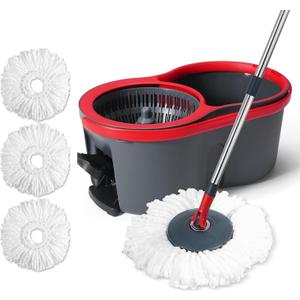 360 Spin Mop and Bucket Set Quick-Dry Technology,Mop and Bucket with Wringer Set for Home & Kitchen,Wet/Dry Floor Cleaning Kit with 4 Microfiber Mop Heads & Adjustable Handle