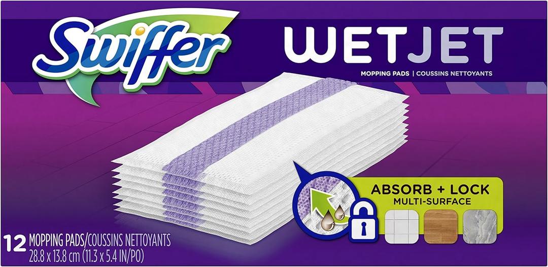 Swiffer WetJet Hardwood Floor Cleaner, Spray Mop Pad Refill, Multi Surface, 12 Count (Packaging May Vary) (12 Count (Pack of 1))