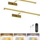 EZVALO Picture Light for Wall, 4800mAh Rechargeable Wireless Remote, 16'' Dimmable Magnetic LED Art Display Light with 3 Color Temperatures, for Gallery, Living Room, Bedroom, Hallway (Gold-2Pack)