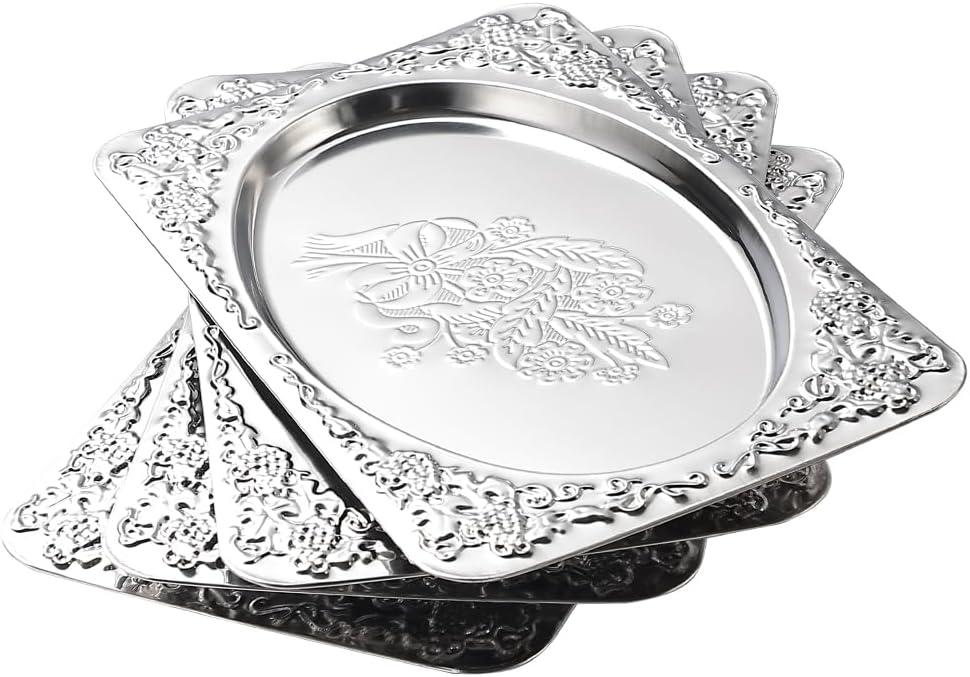 4-Pack Small Silver Serving Trays Set - ZENOVLUX Oval Vintage Engraved Mirror Decorative Tray, 11.4" x 7" Party Platters for Easter, Food, Appetizer, Charcuterie, Cookies, Desserts