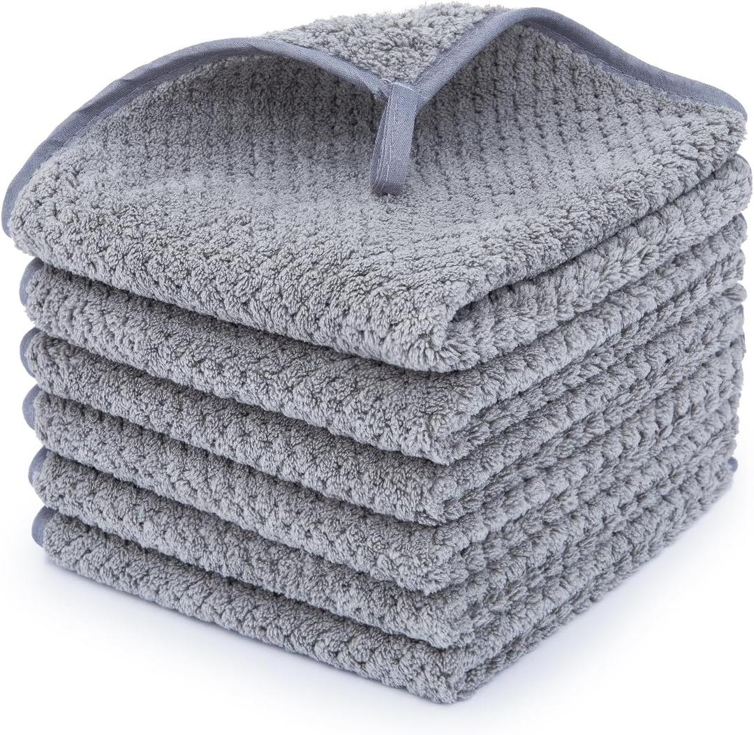 Washcloth Set for Bathroom - Quick Drying - Ultra Soft Microfiber Absorbent Towel for Bath Fitness, Gym, Shower, Hotel, and Spa - 13x13 Inch | Set of 6, Grey