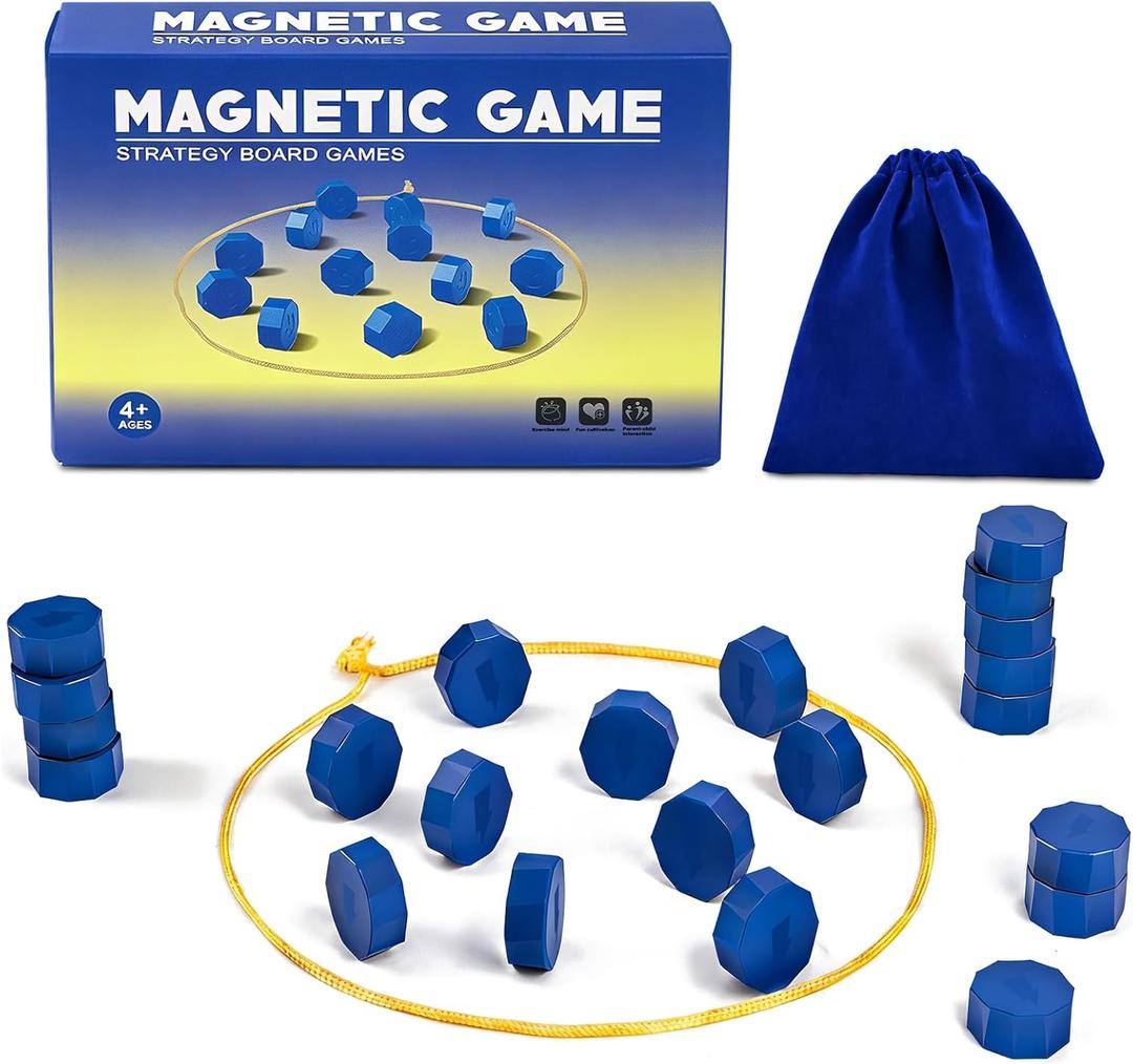 Magnet Game with String, Magnetic Chess Game with Stones, Family Games for Kids and Adults,Kids Board Games for Party & Travel & Camping,Puzzle Strategy Games, 2 Player Games(20PC Stones)