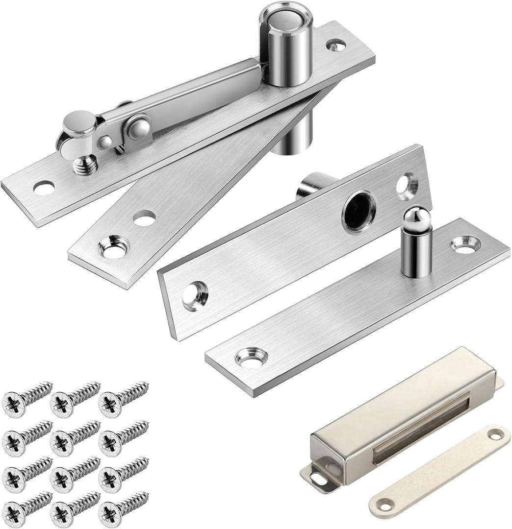 Heavy Duty Pivot Hinge Set with Magnetic Door Catch for Wood Door, HBL' Hidden Door Hinge for Secret Door, Swing Door, with 360 Degree Rotation, Invisible Pivot Door Hardware for Bookshelf.