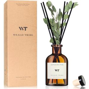 WEALD TRIBE Flower Reed Diffuser Set Eucalyptus & Lavender Scent For Bathroom Accessories Shelf Decor & Air Fresheners, Sticks Defusers With 4.0 fl oz Essential Oils, House Bedroom Office Decor & Gift