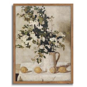 JOWOROLO Vintage Flower Poster - Lemon Still Life Wall Decor- Framed Canvas Prints Wall Art Home Decor - Retro Wildflower Art Print Farmhouse Painting Artwork - 12x16in Framed