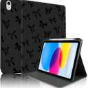 TopPerfekt Case for iPad 11th (A16) 11-inch 2025 10th Generation 10.9-inch 2022, Black Bow Cute Chic Adorable with Pencil Holder for Kids, Boys, Girls, Anti-Slip, Anti-Shock, Black Bow