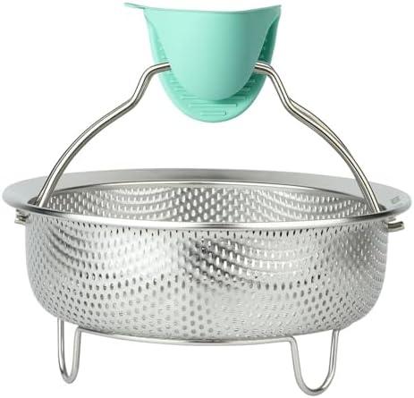 ICEICE Stainless Steel Steamer Basket - Vegetable & Dumpling Steamer Insert for Pots, Instant Pot Accessories with Handles & Feet, Multi-Purpose Mesh Strainer for Cooking, Fruits (Silvery, Large)
