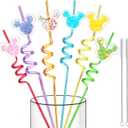 24 Glitter Mouse Ear Party Favors-Reusable Drinking Straws-Birthday Oh Twodles Party Supplies- Plastic Straws for Boys Girls Party Decorations,Princess Theme Crazy Silly Straw with 2 Cleaning Brushes