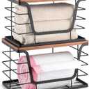 ALOCEO 2 Pack Stackable Storage Bins with Lids, Stainless Steel Extra Large Trash Bag Dispenser Roll Holder for Kitchen Sink, Laundry, Pantry Organizer and Storage, Walnut Black