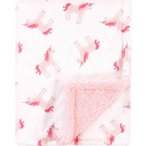 Hudson Baby Unisex Baby Plush Mink and Sherpa Blanket, Unicorn, One Size