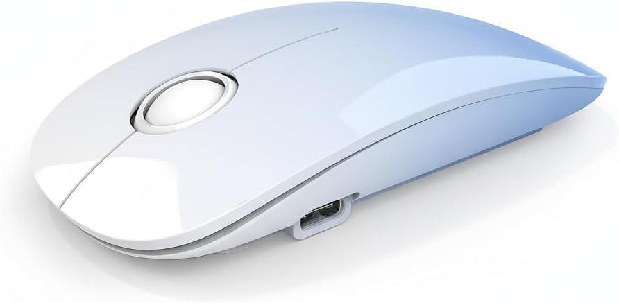 RAPIQUE R306 Pro Wireless Mouse, Bluetooth & 2.4G, Triple-Device Connection, Type-C Rechargeable, Silent Click, Smooth Scroll, Lightweight Slim Design for Laptop, Tablet & MacBook - Sky Blue Gradient