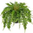 Hollyone Artificial Fern Plants in Pot 18.8" Small Artificial Boston Fern 24 Leaves for Outdoors & Indoor Faux Potted Plant Fake Ferns Bush Plant for Patio Garden Farmhouse Porch Home Decor Green