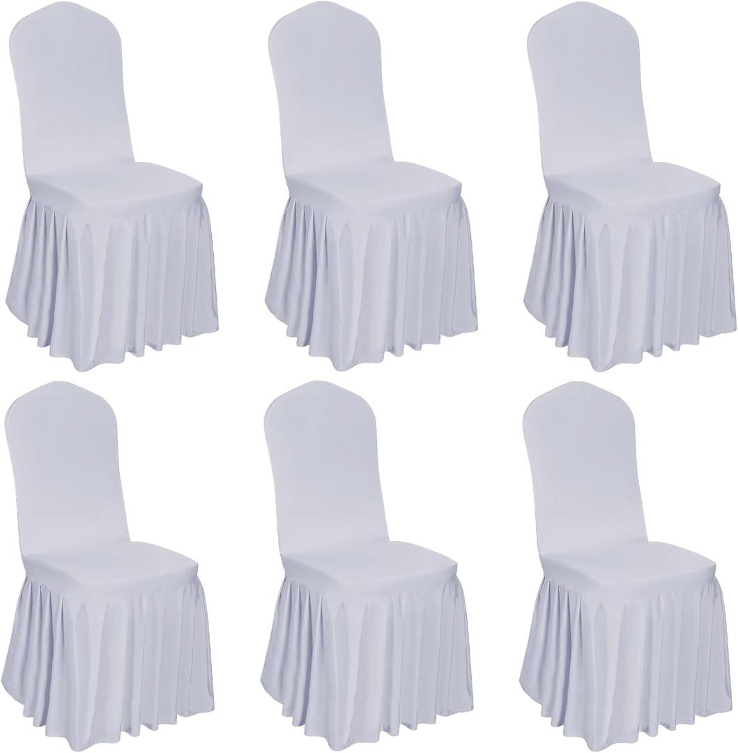 6pcs Chair Covers Stretch Parsons Skirt, Durable Washable Universal Chair Slipcover, Super Fit Spandex Chair Seat Protector Cover for Hotel, Ceremony, Home(Silver Gray)
