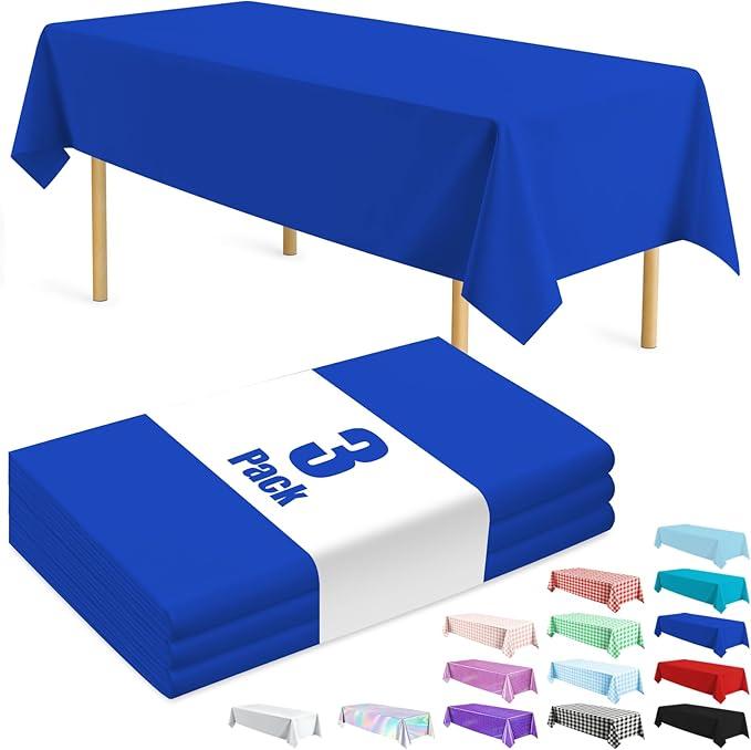 3 Pack Plastic Table Cloth Rectangle 54 x 108 inch Plastic Tablecloth Disposable Rectangle Leakproof for Parties, Picnic, Camping, Birthday