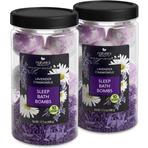 Natures Beauty Lavender Chamomile Sleep Bath Bomb Gift Set - Relaxing Spa Soak with Coconut Oil & Witch Hazel - Vanilla Citrus Scent - 2 Pack, 17.5 oz