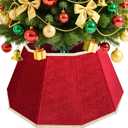 DeckTheHalls Christmas Tree Skirt, Velvet Foldable Christmas Tree Collar, Xmas Tree Skirt for Artificial Christmas Trees Decoration, Festive Holiday Decor for Home, Party, Store (Red)