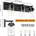 IZORRO Bathroom Vanity Light Fixture, 3-Light 22 Inch Matte Black Bathroom Light Fixtures Over Mirror, with Clear Glass Shade, Modern Farmhouse Vanity Lights, Rustic Restroom Lighting Fixtures