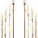 Dandat 2 Candle Holders 41.5" Tall Cluster 8 Arms Acrylic Candelabras Centerpieces Floor Candelabra Standing Candelabra with Clear Acrylic Shades for Flameless Candle for Wedding Spring (Gold)