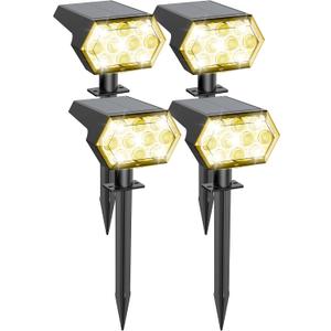 Kaxiida Solar Lights Outdoor Waterproof IP68, 25% High Conversion Efficiency Rate & 3 Modes Upgrade Pro Max 92 LED Bright Solar Spot Lights Outdoor (Warm White, Pack of 4)