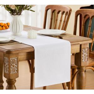 YATOJUZI White Table Runner Seasonal Summer Spring Table Runners 108 Inches Long Washable Farmhouse Rustic Table Runner Kitchen Dining Table Decoration for Christmas Home Party Decor 13x108 Inches