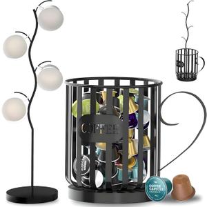 Coffee Pod Holder with Mug Holder Tree, K Cup Holder with Attachable Mug Tree, Coffee Pods Organizer with Mug Rack, Countertop Organizer, Coffee Pod Storage and Mug Organizer