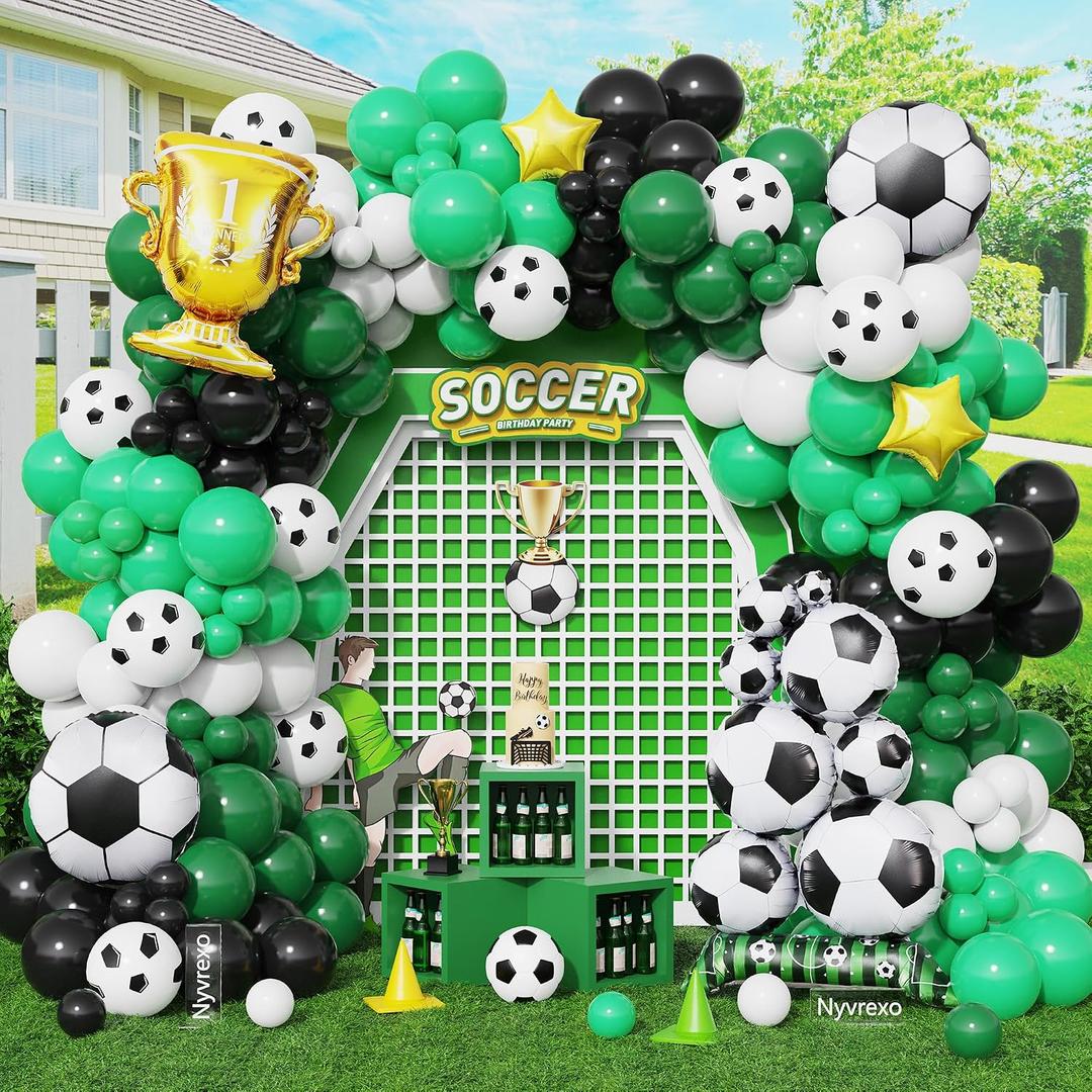 Soccer Party Decorations, 150PCS Soccer Balloons Arch Garland Kit Green White Black Balloons for Boys Soccer Players Sports Theme Birthday Decorations