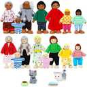 ONEST 20 Pieces Wooden Dollhouse Family Set Mini People Figures Dog Cat Sets Dollhouse Dolls Wooden Doll Family Pretend Play Figures Accessories for Pretend Doll House Toy