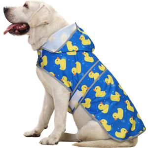Dog Raincoat Hooded, Waterproof Rain Coat for Dogs with Adjustable Belly Strap, Reflective Strips, Lightweight Slicker Poncho Rain Jacket for Large Dogs (Blue Duck)