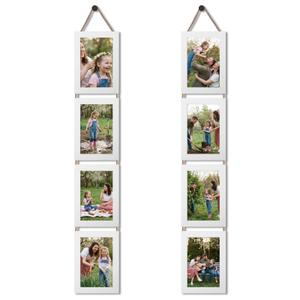 QUTREY 4x6 Collage Picture Frame White Set of 2, 8 Openings Hanging Picture Frames for Vertical 4 by 6 inch Pictures for Wall Decor