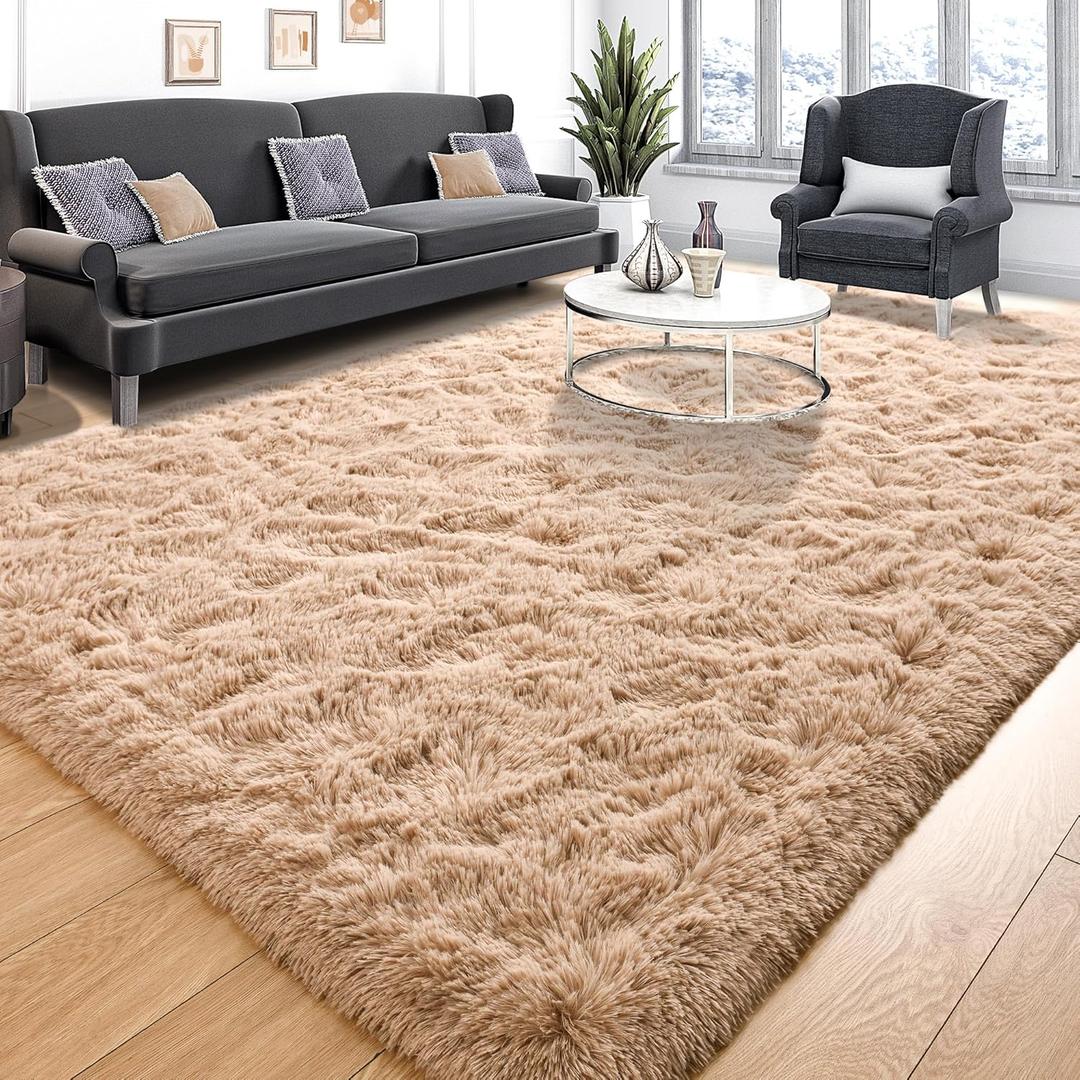  Super Soft Fluffy Rugs for Bedroom, Shag 5x8 Area Rugs for Living Room, Modern Shaggy Rug Fuzzy Carpets for Kids, Plush Indoor Nursery Home Decor Rug with Non-Slip Bottom, Beige